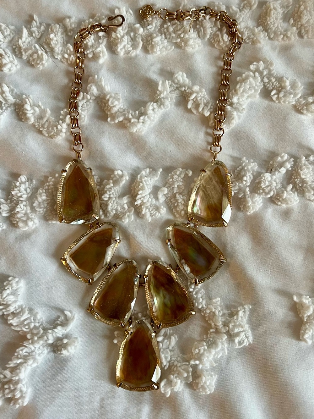 Kendra Scott Harlow Statement Necklace Brown Mother of Pearl Gold Tone Rare